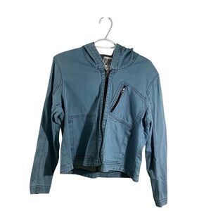 Prairie Underground Denim Hooded Jacket Zipped Crop